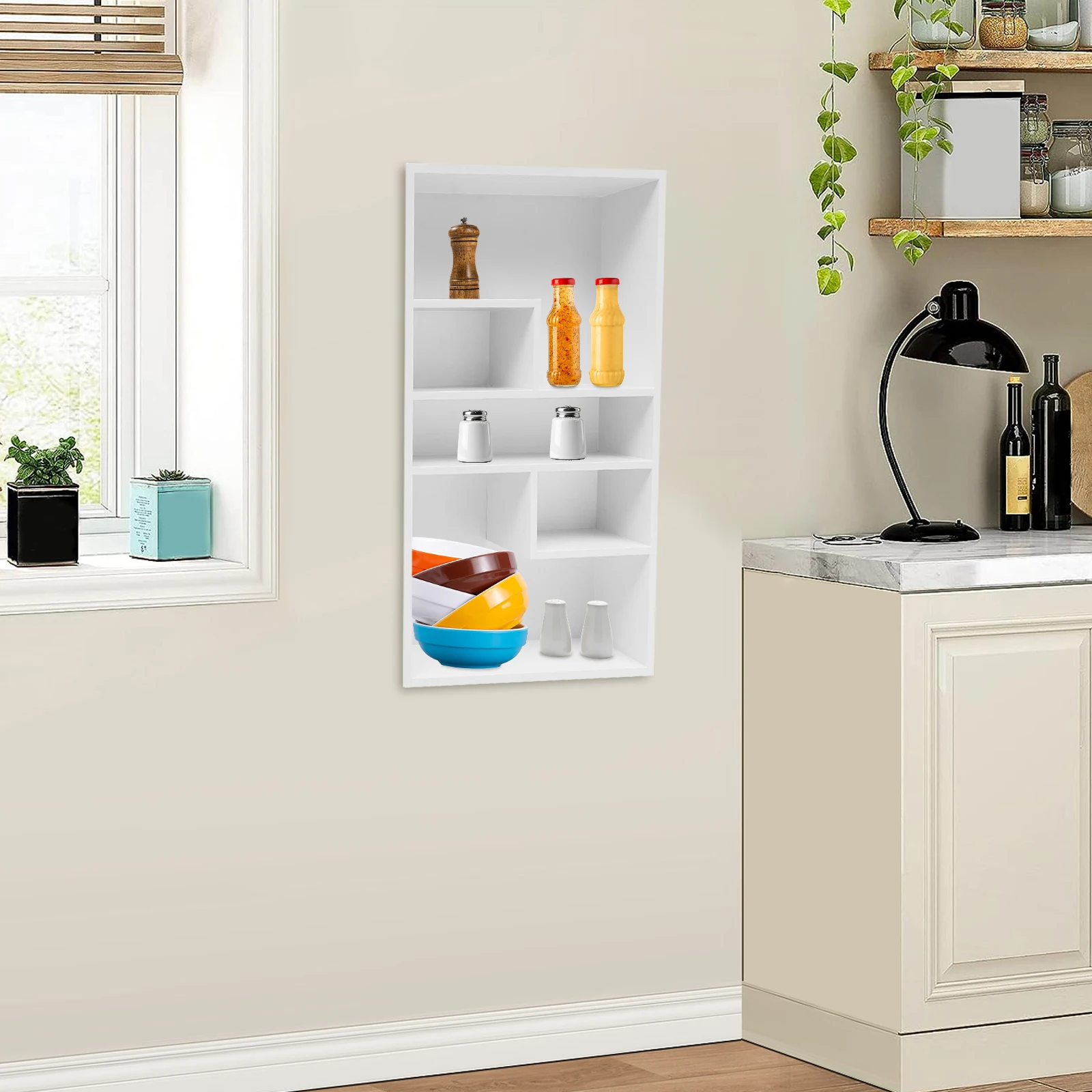

Shower Niche Bathroom Wall Niche Recessed Storage Cabinet 14x24in 5-Compartment for Bathroom Kitchen Living Room Organizer