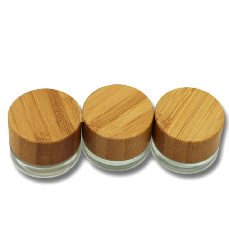 

15pcs Cosmetic Pots Empty Clear Glass Cream Sample Bottle Bamboo Wood Lid Packaging Container 5G Mini Skincare Facial Cream Jar