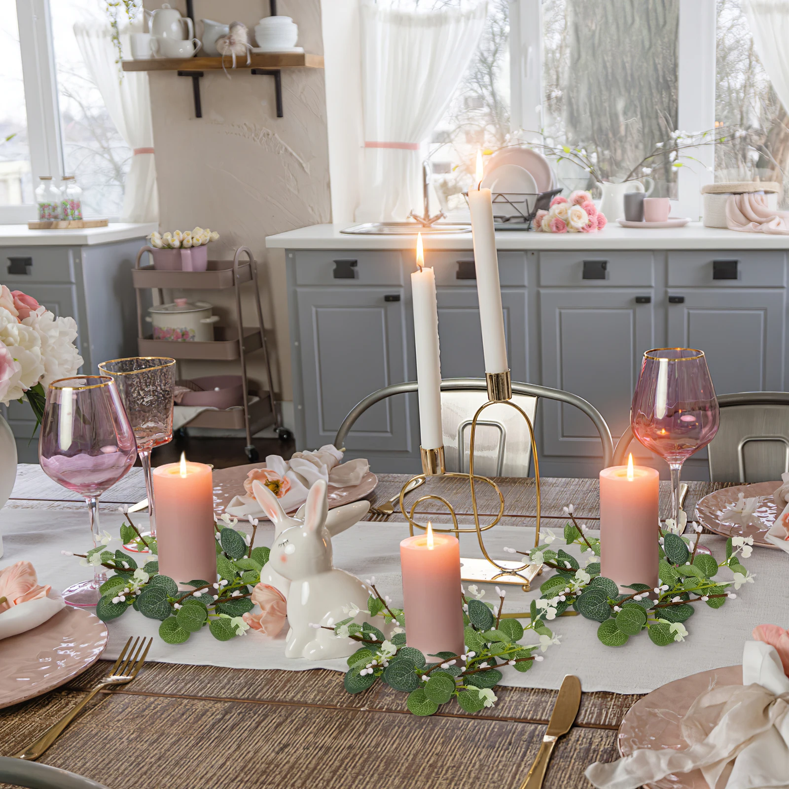 

4pcs Eucalyptus Wreath Small Ring For Pillars Table Decor Party Diy Accessories Floral Craft Decoration