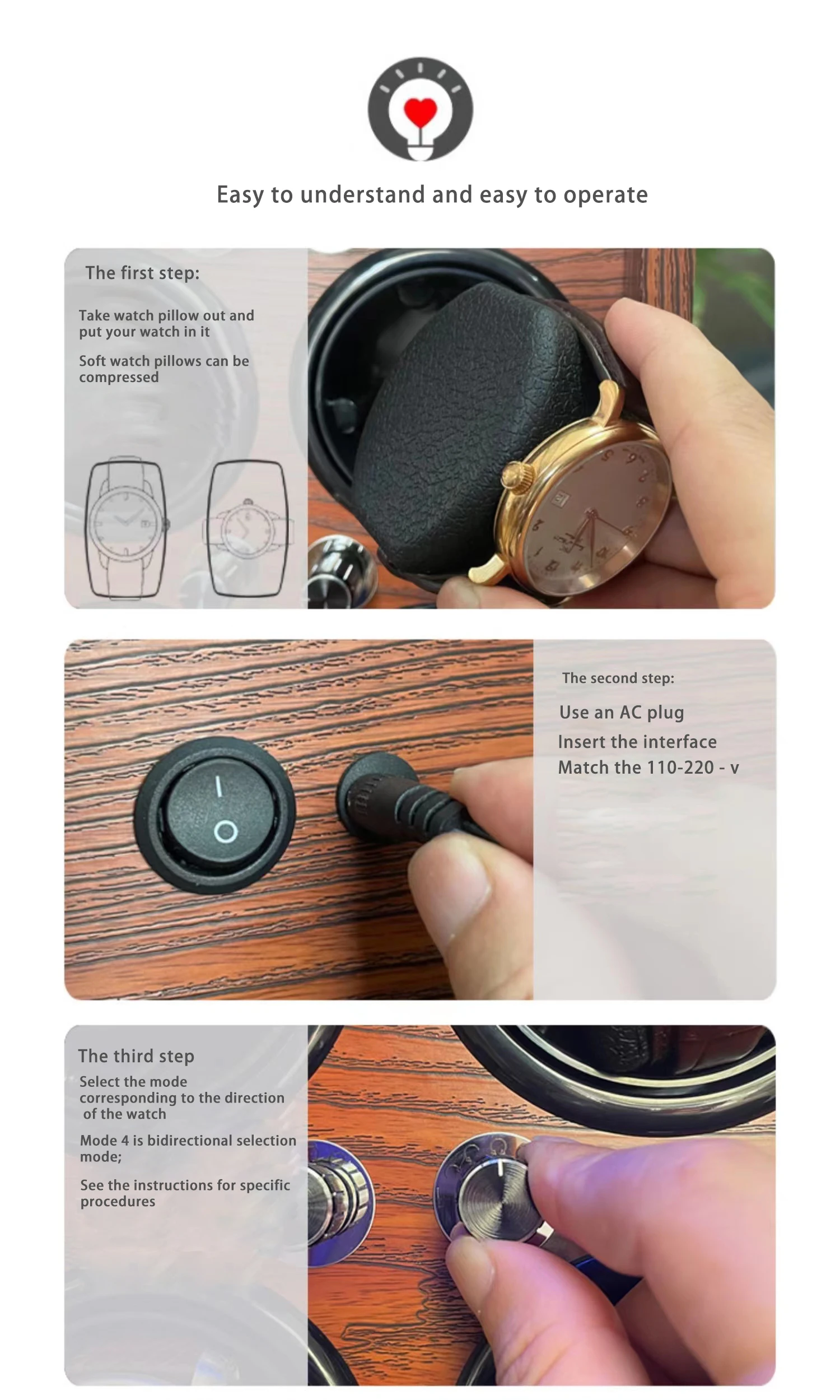 Mechanical Automatic Watch Winder Luxury Wood Watch Box Battery Installable With LED Light And Lid Sensor Watches Storage Box