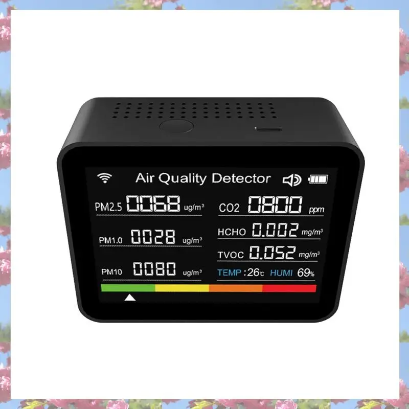 Probador de Calidad del aire WIFI Tuya, ABS negro, CO2/TVOC/HCHO/PM2.5/PM1.0/PM10/temperatura/humedad/fecha/alarma/cronómetro CO2 Met, superventas