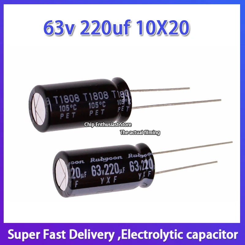 5Pcs การสอบสวนนำเข้าอลูมิเนียม Electrolytic Capacitor 63V 220Uf 10X20ทับทิม Yxf สูงความถี่และ Long Life