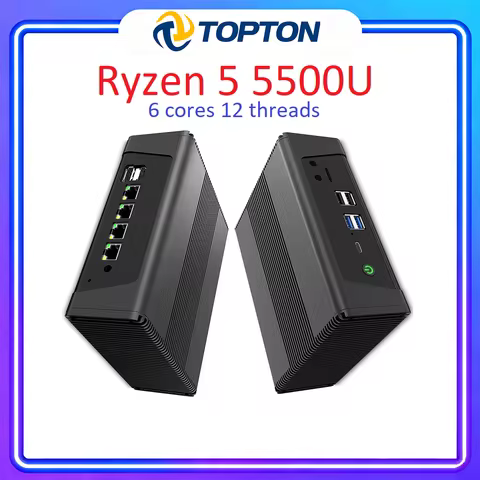 Topton Metal AMD Firewall Appliance Ryzen 5 5500U 4x2.5G LAN NAS Mini PC 3*NVMe 2*SATA 3x4K UHD Proxmox pfSense Computer Server
