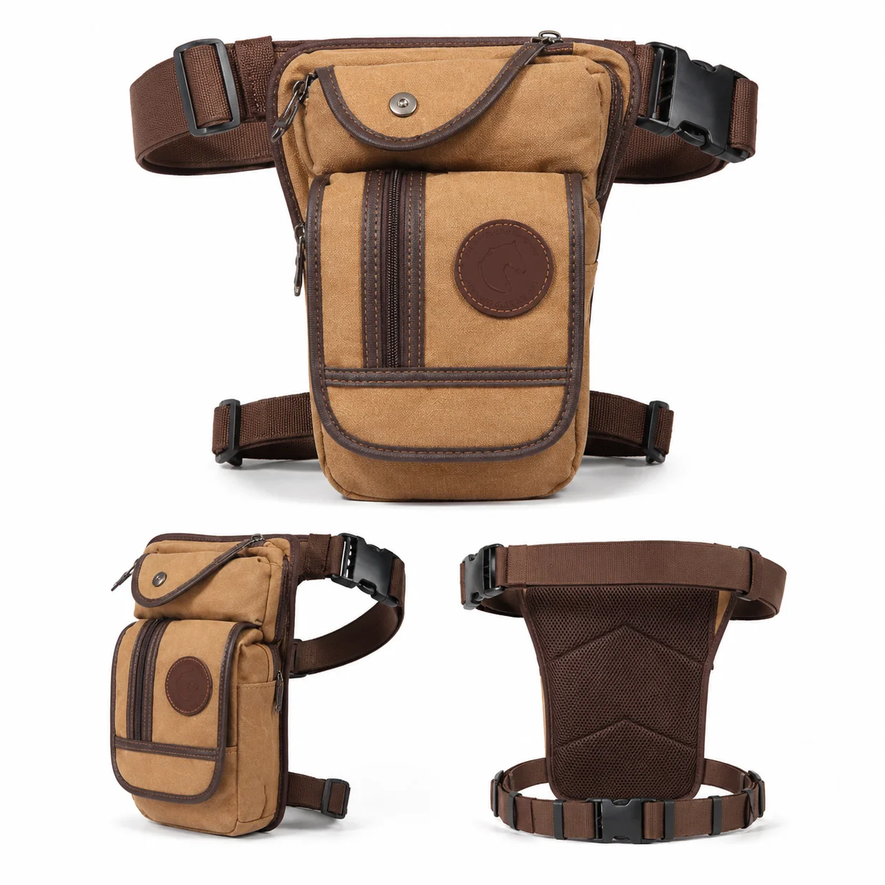 Vintage Canvas Leg Bag for Men & Women, Multi-Pocket Thigh Waist Bag, Outdoor Travel Messenger Bag, Adjustable Strap Tactical view 4