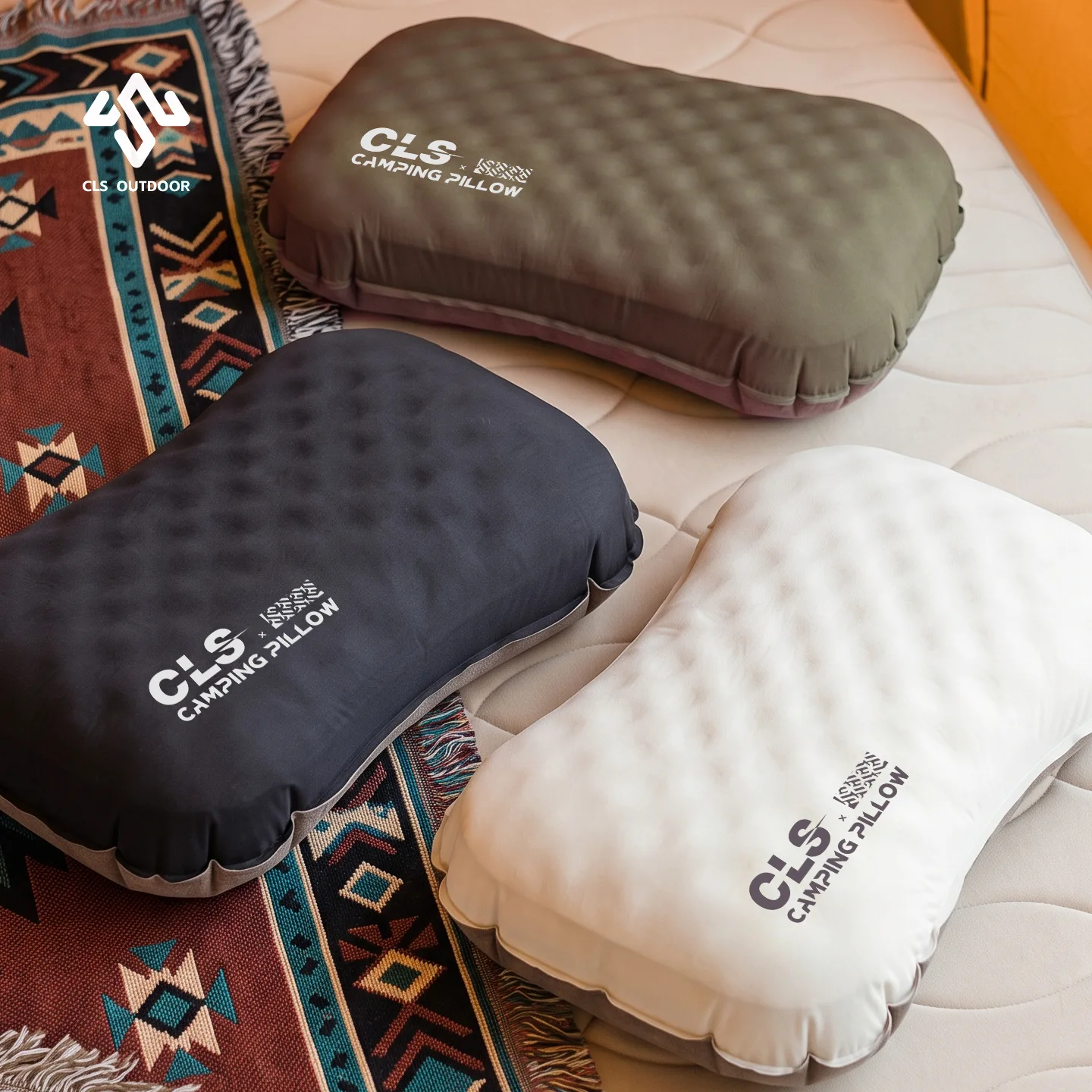 Travel Pillow Inflatable - หมอนเป่าลมอัตโนมัติ ผ้าไหมเย็น ป้องกันคอเย็น หมอนพกพาสำหรับตั้งแคมป์ รถยนต์ สำนักงาน