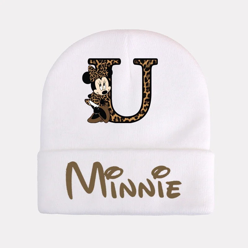 Disney Minnie Mouse A-Z 26 lettera inglese berretti lavorati a maglia Cartoon Anime bambini berretti autunno inverno berretti caldi cappello regalo di compleanno