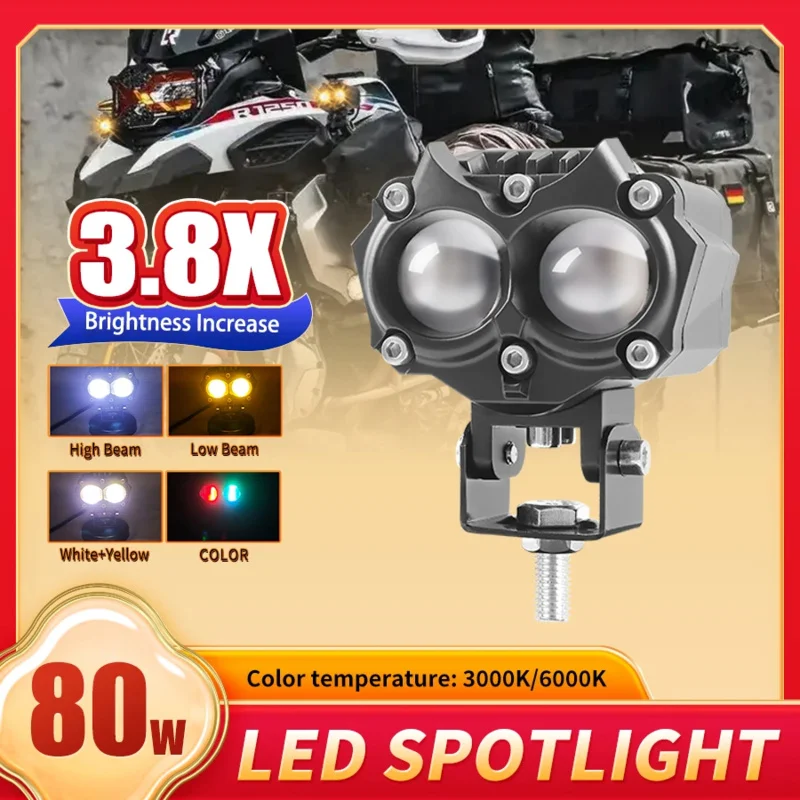 

LED Owl Motorcycle Spotlights High Low Beam White Yellow Color Auxiliary Flash Fog Lamp Headlight Universal for Buggy Car