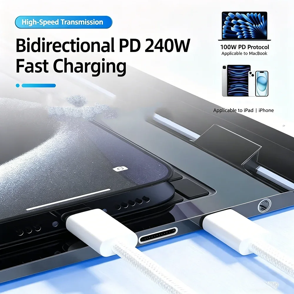 240W Super Fast Charge USB Type C to C Cable For Macbook iPad Apple iPhone 16 17 Samsung Phone Laptop Original Data Charger Cord
