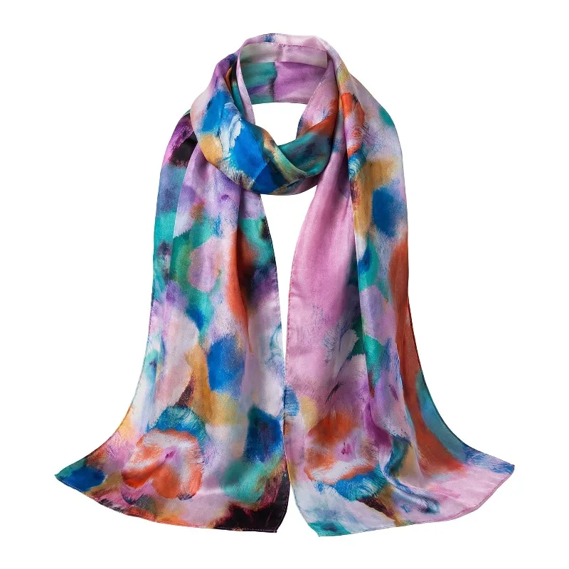 

Lightweight 100% Mulberry Silk Scarf for Women Oblong Shawl Neck Scarf Beach Wrap Headscarf Gift Multicolor Oil Painting Print