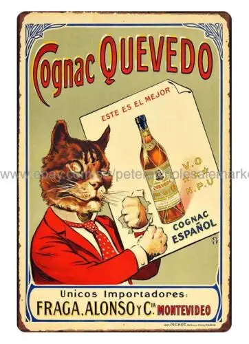 

Винтажный репро коньяк Quevedo спиртовой Кот Испания металлический жестяной знак для спальни настенное искусство