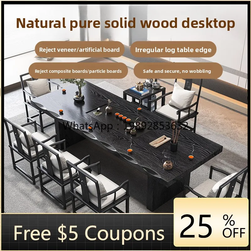 

YFY Tea House Solid Wood Tea Table Home Living Room Black Large Board Tea Table Complete Office