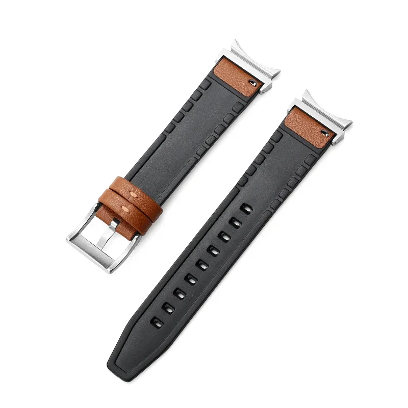 Leather Silicone Bands for Samsung Galaxy Watch 4 6 Band Classic 47mm 46mm/Galaxy Watch4 5pro 44mm 40mm No Gaps Bracelet Strap