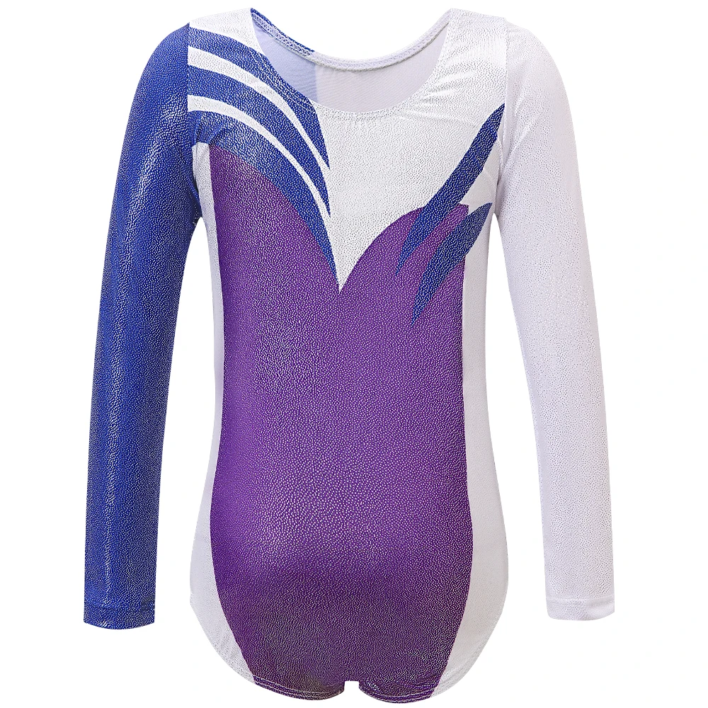 Girls Long Sleeve Gymnastics Leotard Kids Shiny Dance Outfits Children Athletic Activewear Ballerina Dancewear