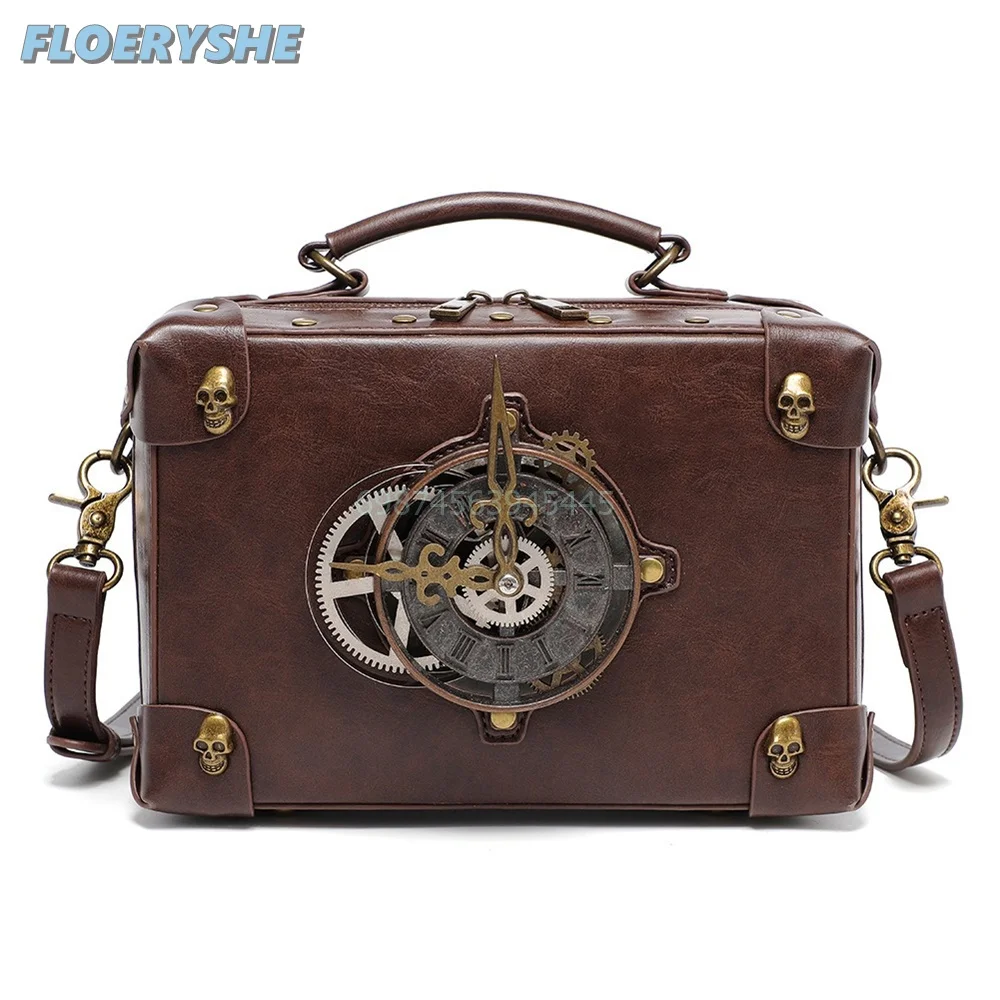 

New Style Bag For Women PU Leather Niche Clock DecorationPunk Industrial Retro Style Women's Shoulder Crossbody Bag 2024 Fashion