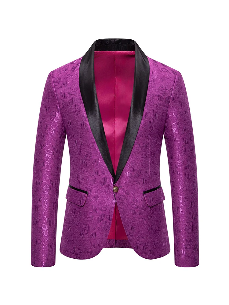 

Elegant British Style Jacquard Men's Suit Blazer Luxury Solid Button Lapel Wedding Guest Jacket Host Party Mc Chic Blazer Jacket