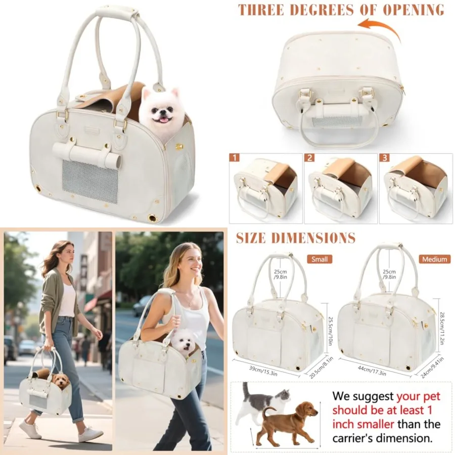 

Dog Carrier Purse, Pet Carrier, Foldable Waterproof Premium Leather Pet Travel Portable Bag for Cat and Small Dog Home and Outd