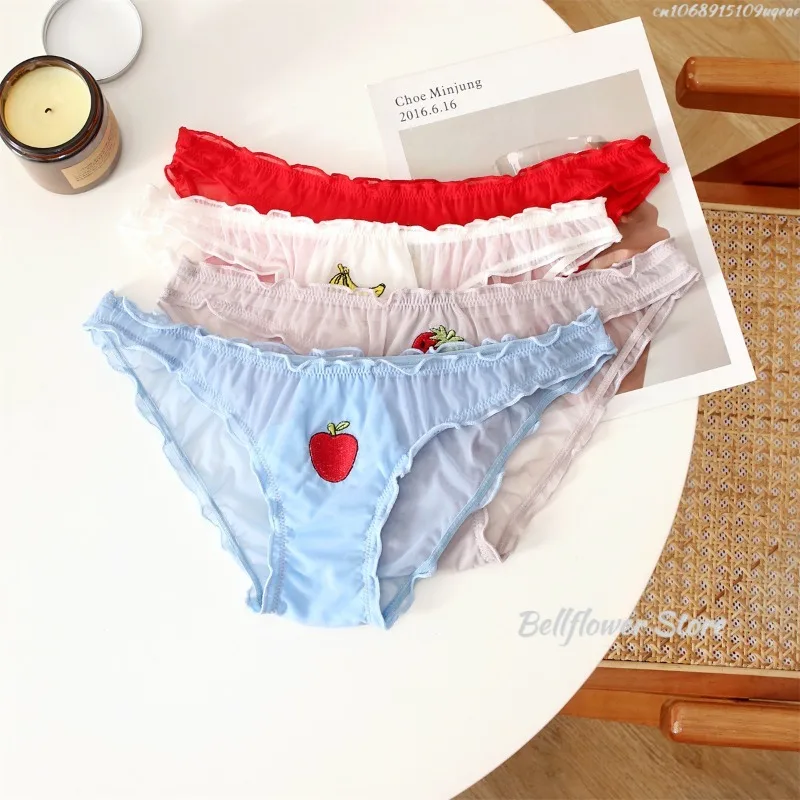 New Women Sexy Panties Lace Underpants Low-waist Panties Fruit Embroidery Perspective Briefs Female Underwear Lencería Femenina