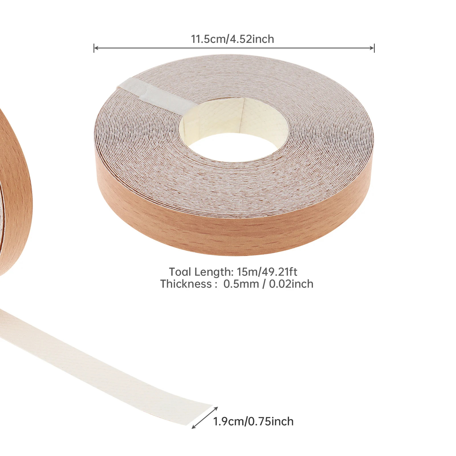 3/4 inch x 50 ft Beech Wood Grain Hot Melt Adhesive Melamine Edge Banding for Plywood Table /Furniture, Pre-glued Veneer Edging