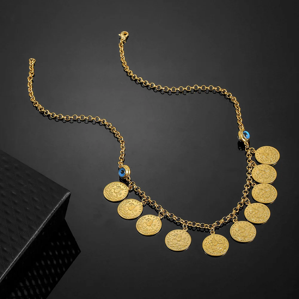 Boho Dubai Muslim Arabic Jewelry Set Gold Plated Bracelet Necklace Wedding Gift for Women Coins Pendant Jewellery Accessoires