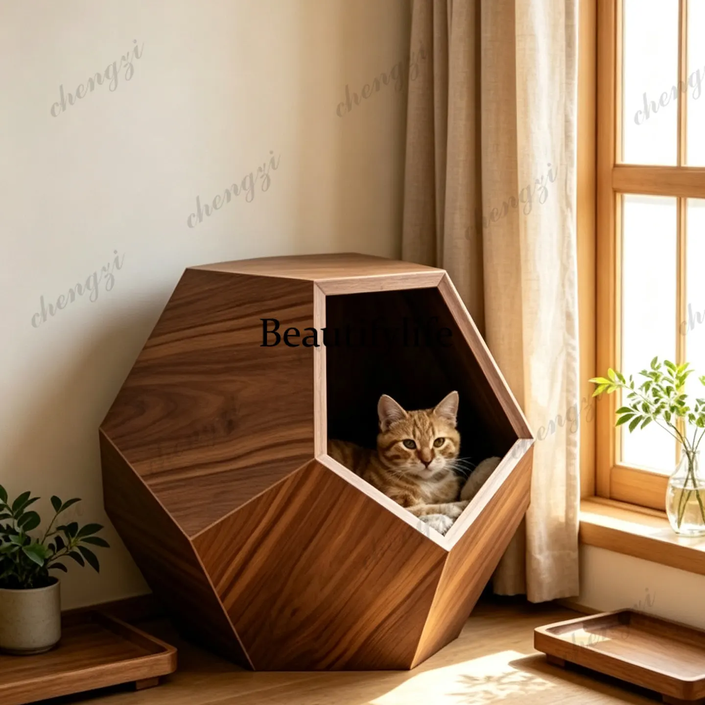HR New Chinese style, cat house pet bedside table cat nest small and medium pet house light luxury side few