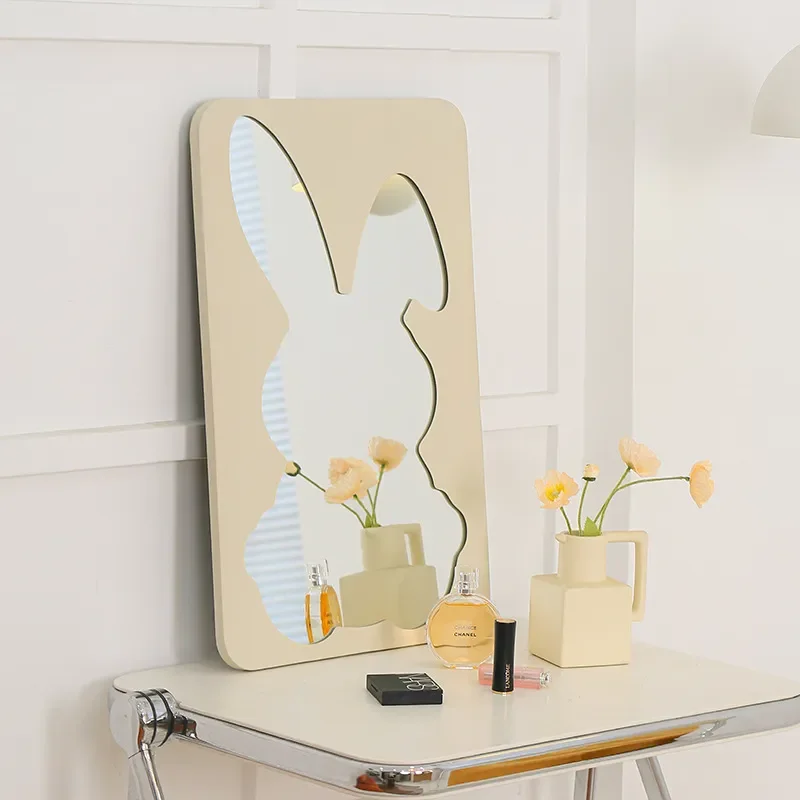 Cute Rabbit Shape Makeup Mirror Cream Style Bedroom Tabletop Vanity Mirror Ornament Decoration Gift