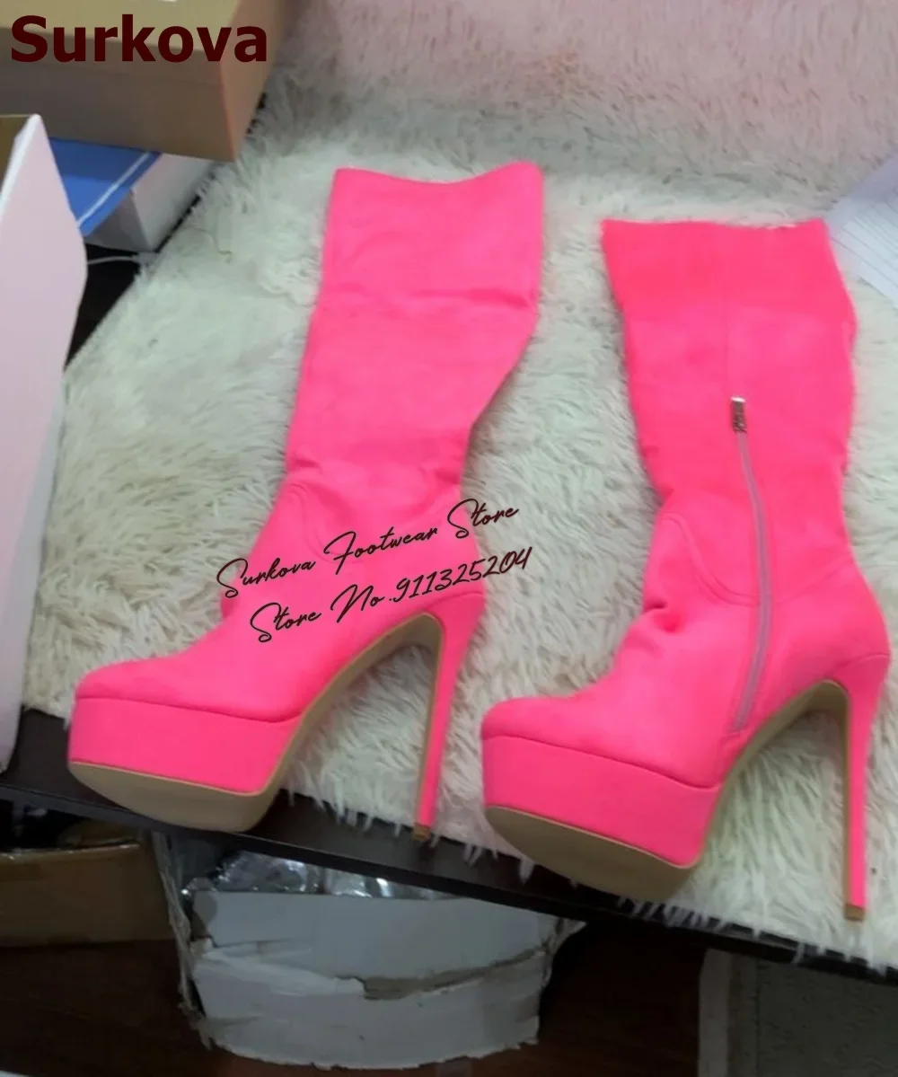 Surkova stivali al ginocchio con plateau tacco alto neri donna elegante gladiatore con cerniera stivali lunghi taglia 46 autunno inverno scarpe