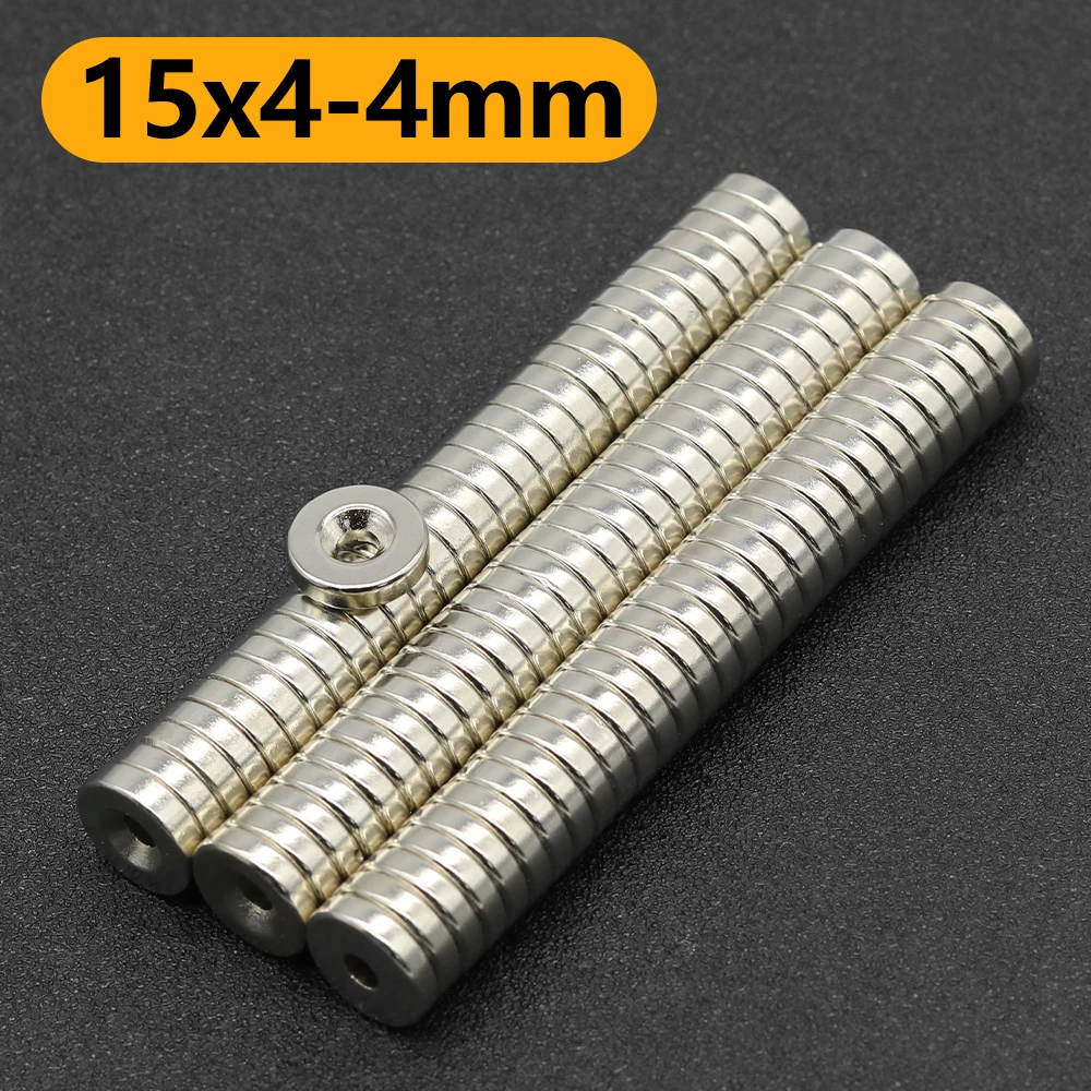 15x4-4mm N35 Round Neodymium Magnet NdFeB Permanent Magnet with Countersunk Screw Hole for DIY Refrigerator Magnet Tool Arrange