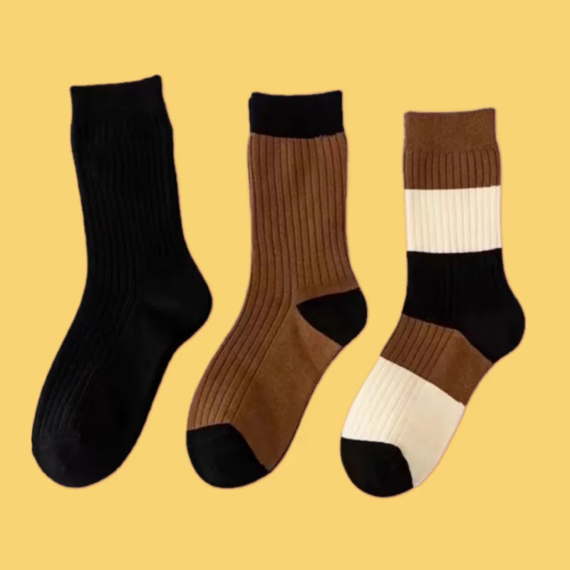 

5/10 Pairs 2024 New Brown Socks For Women All-match Mid-tube Striped Socks Long Socks Comfortable Casual Autumn Wear Socks