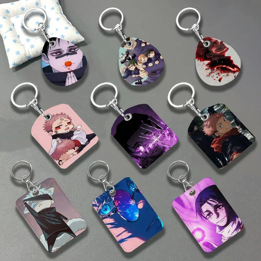 Japanese Fantasy Sorcerer Leather Keychain Card Holder For Airtag & Access Cards Modern Bus Pass