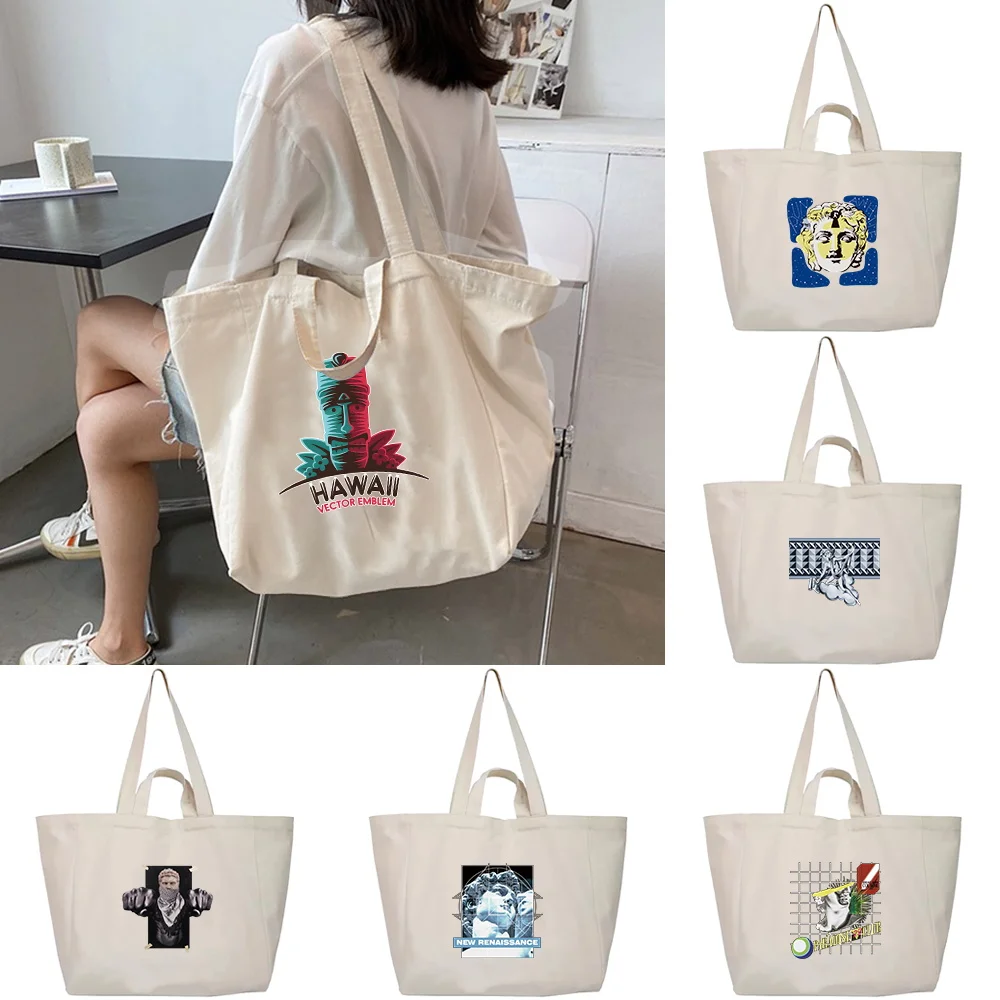 Shoulder Shopping Bag Tote Bags Hand bag 2026 Women Travel Canvas Korean System Harajuku Casual Wild Sculpture Print Organizer