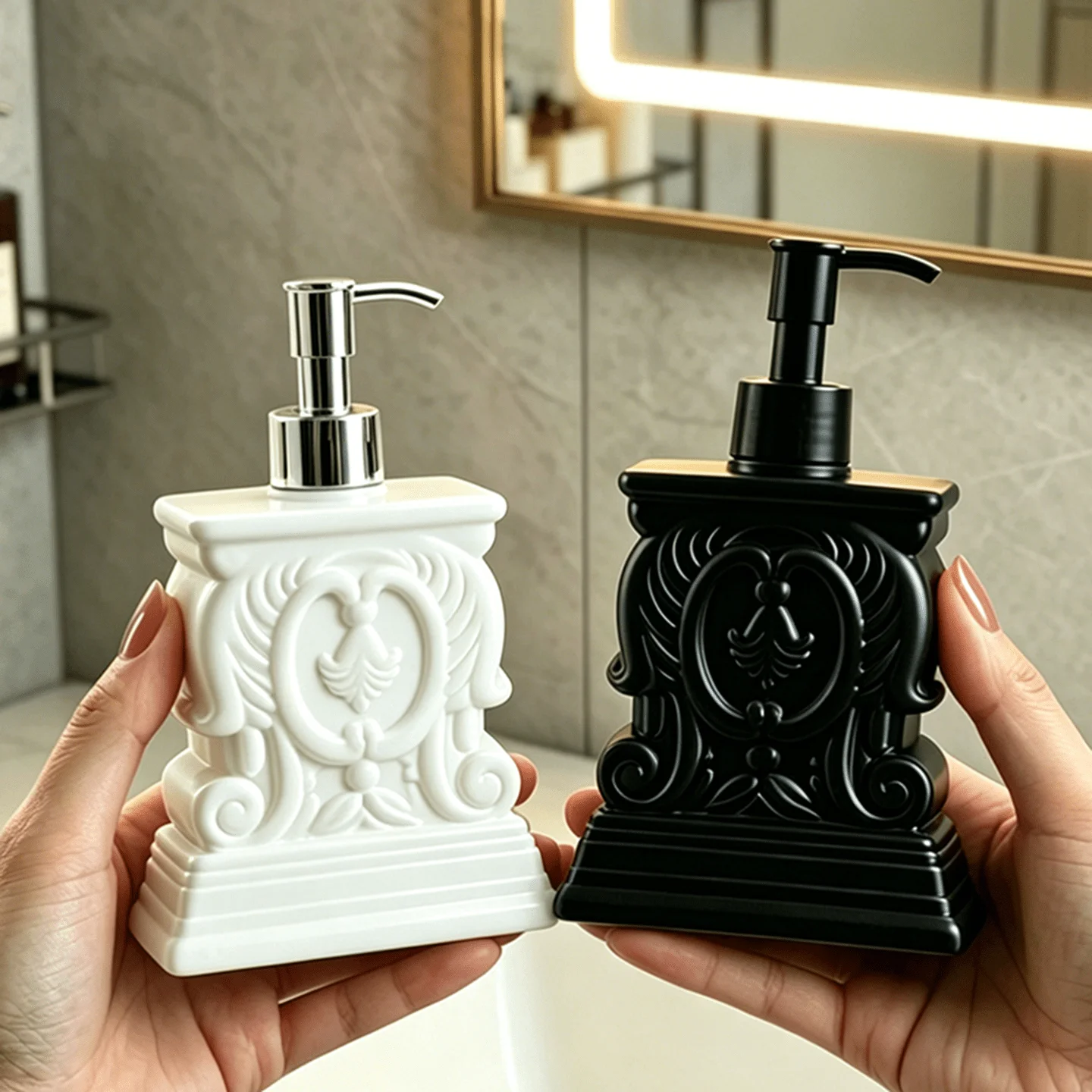 Vintage Baroque Relief Soap Dispenser Roman Column Resin Lotion Pump Bottle Can Replenish Liquid Hand Sanitizer Container Table