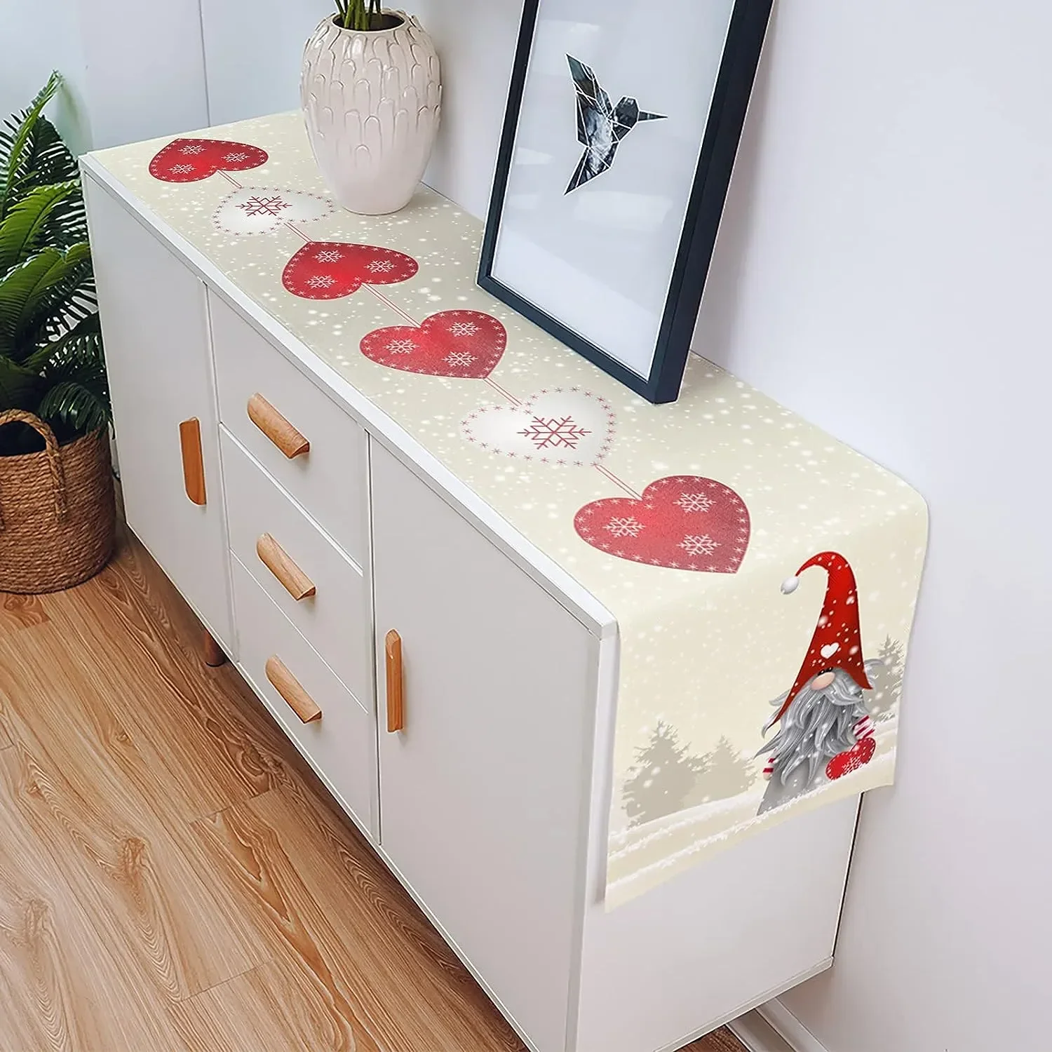 Copos de nieve navideños, gnomos, caminos de mesa de lino, tocador, bufandas, decoración, caminos de mesa de comedor de cocina reutilizables,