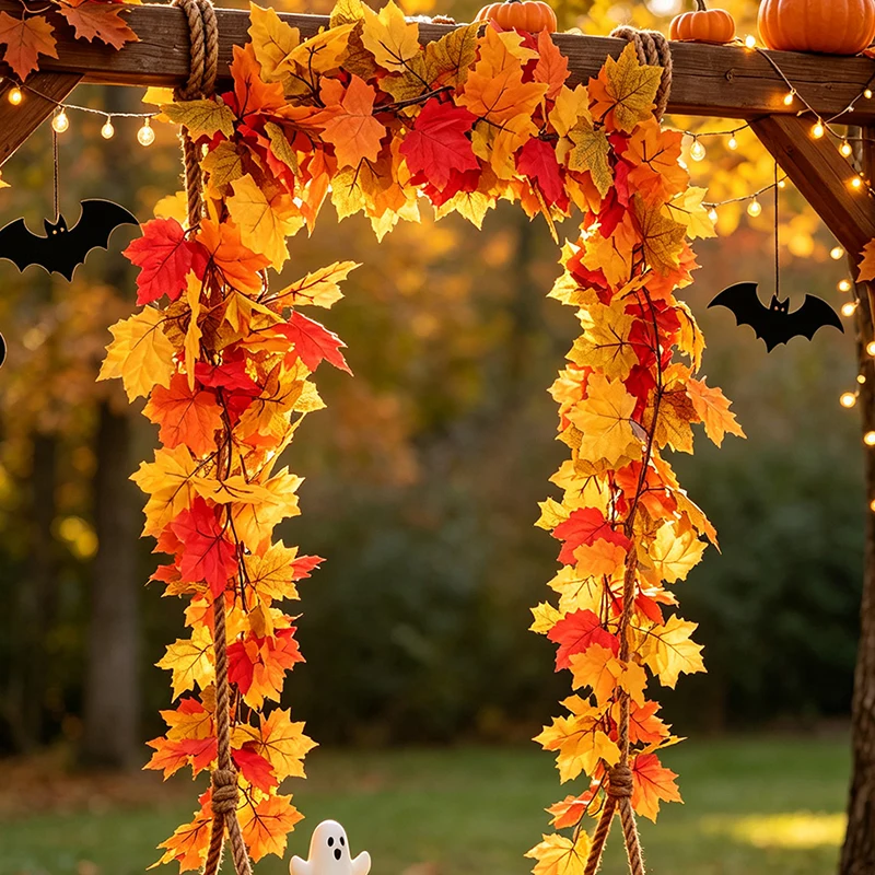 175CM Fall Artificial Maple Leaf Fall Maple Leave Vine Wall Hanging Garland Decoration for Home Garden Halloween Christmas Gifts