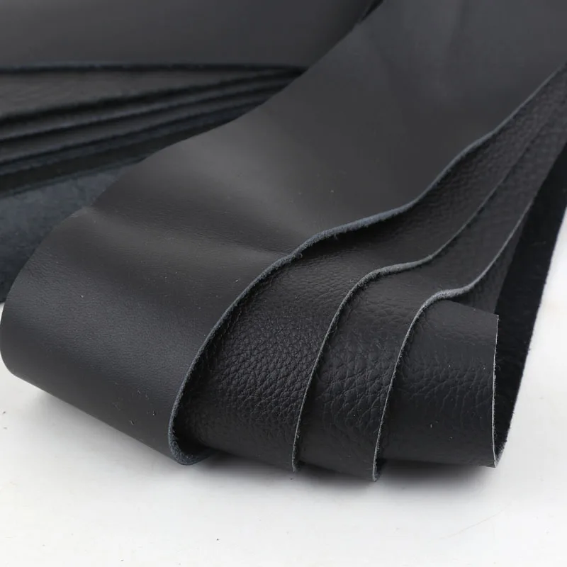 طبقة علوية سوداء من جلد البقر الأصلي بشريط 1.2 مم متفوقا من جلد البقر الرقيق مصنوع يدويًا حقيبة ذاتية الصنع مع إكسسوارات الملابس من الجلد الناعم #4