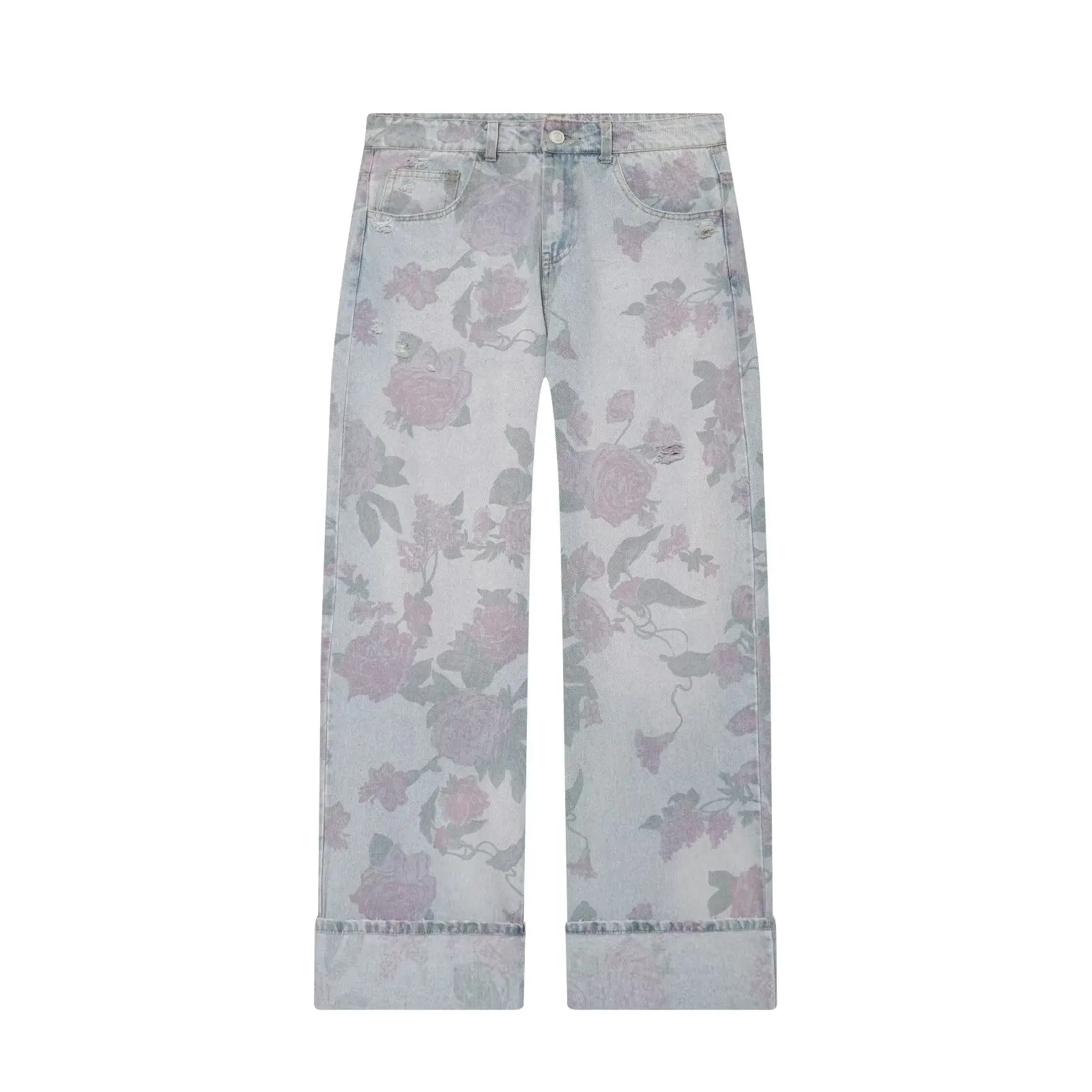 JNLEAOG Low Waist Printed Fashionable Summer New Women's Jeans Casual Straight Leg Pants Polyester Fiber Ladies Trousers