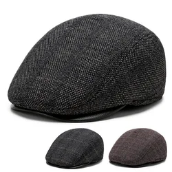 Autumn and Winter Men's Beret Warm Protective Ear Tweed Cap Sunshade Cotton Cap Octagonal Cap Old Man Forward Cap Painter's Cap