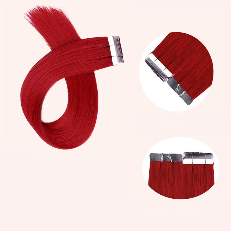 red color 14inch-24inch long Straight Tape In Human Hair Extensions Hair Extensions 100%  human hair High Quality