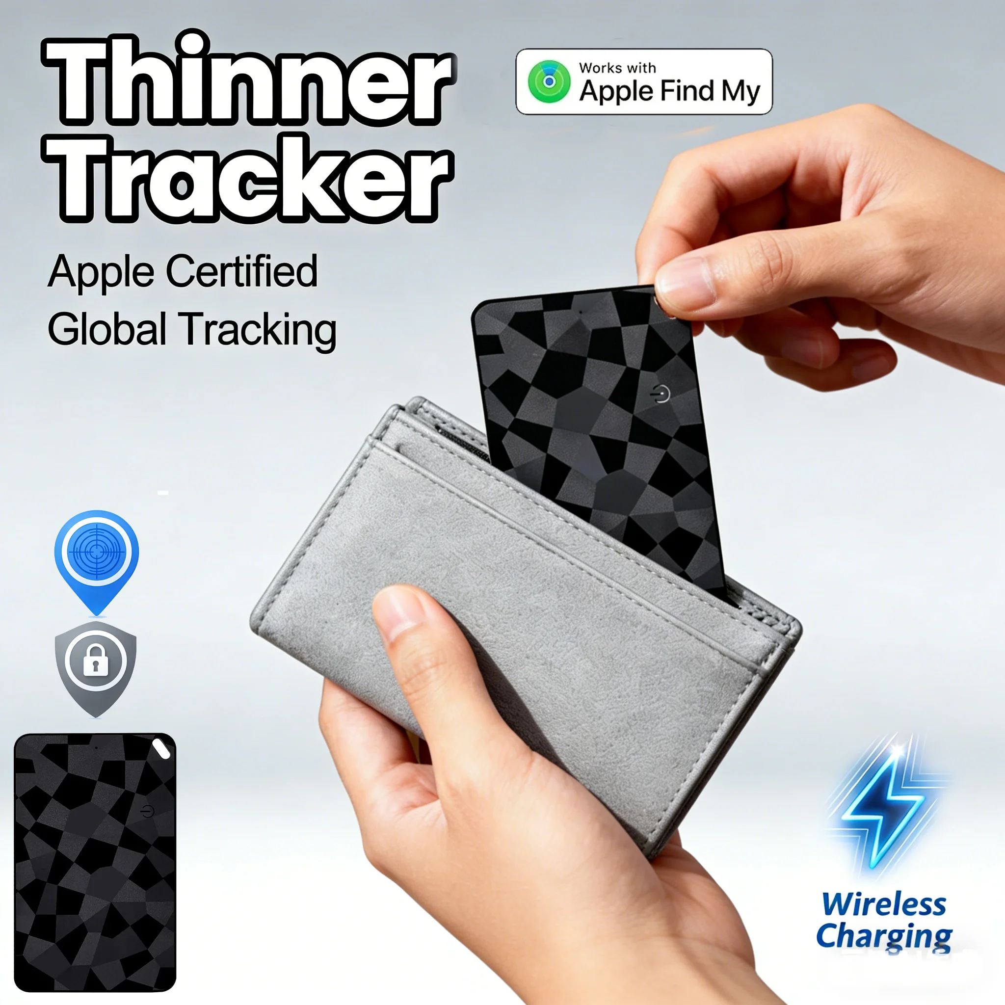 

Wireless GPS Tracker Card for Apple Find My - Ultra Thin, Wireless Charging, Real-time Locator for Keys/Pets/Cat/Dog/Luggage