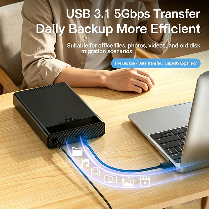 

KEBIDUMEI 3.5 Inch HDD Case SATA To USB3.1 External Hard Drive Case 5Gbps High Speed Hard Disk Housing Support 20TB Max Adapter