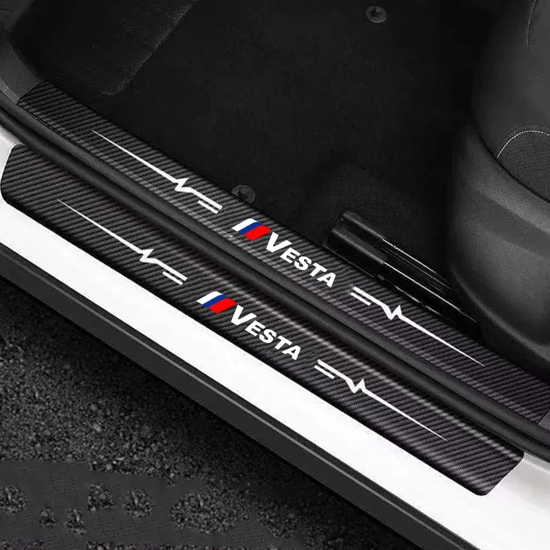 Carbon Fiber for Lada Vesta Logo Car Doorsill Stickers Pedal Protective Film Door Threshold Scuff Plate Decals Accessories