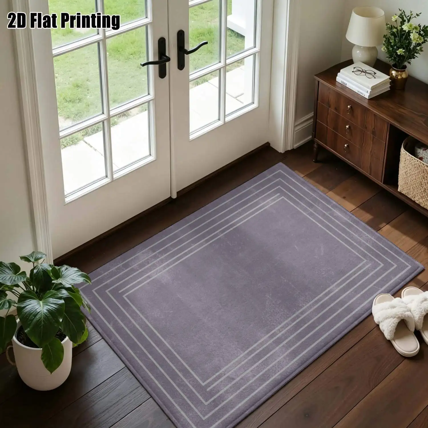 1Pc 2D Printed Gray-Purple Multi-Layered Line Carpet, Modern Simple Home Decor Mat, Multi-Size, Machine Washable, for Entrance, Dining, Foyer, Bedroom, Living Room