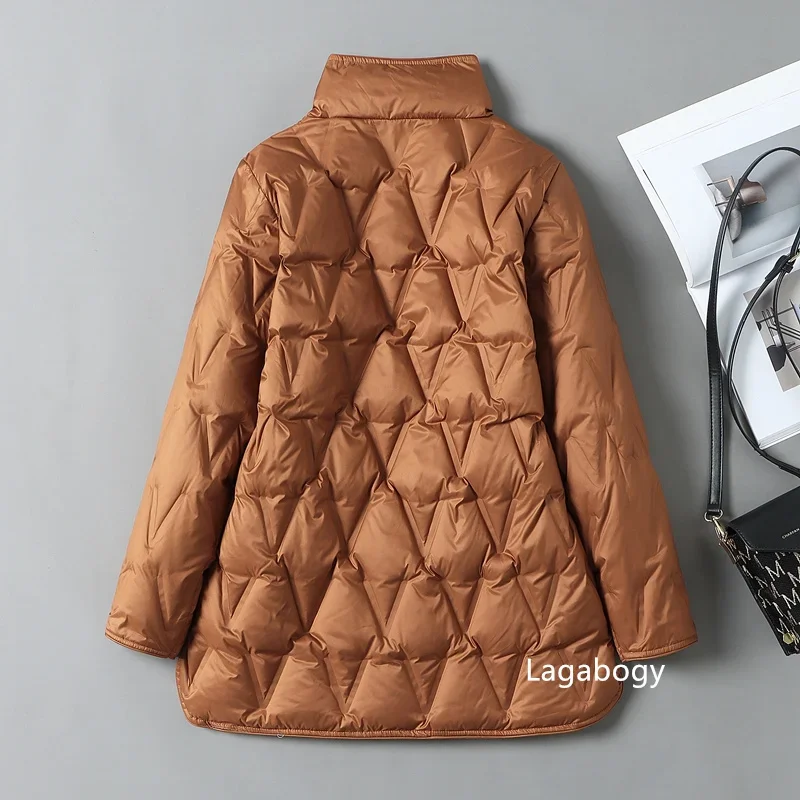 2024 New Autumn Winter Women Ultralight White Duck Down Long Jacket Female Single-Breasted Double Sided Puffer Coat B340