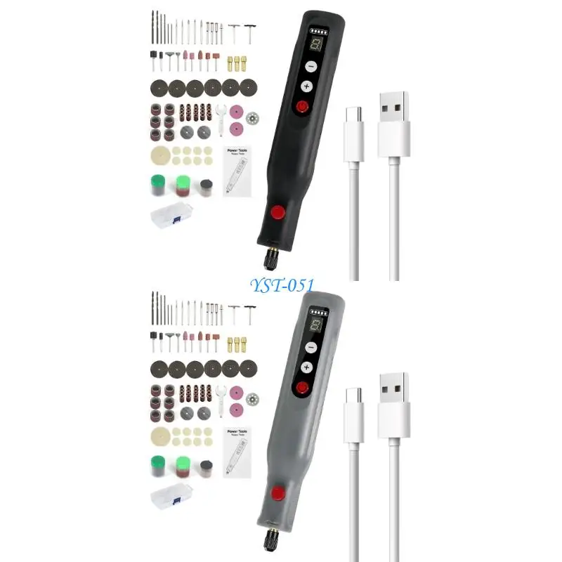 E15A Pack of 155Pieces Lightweight Electric Drill Tool Feature USB Charging 5 rates Setting and LED for Art and Craft.