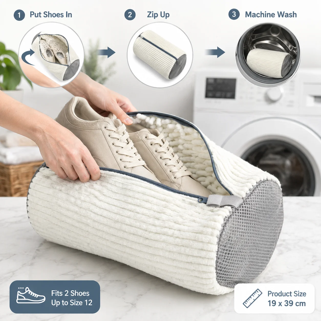 2-piece heavy-duty shoe washing bag, soft chenille ultra-fine fiber fluff, machine washable and drying dual-use, noise reduction