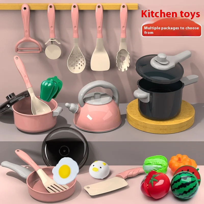 Juego de utensilios de cocina de plástico de simulación emocional para niños, cocina a presión, cocina de inducción, fruta cortada, ejercicio en el hogar