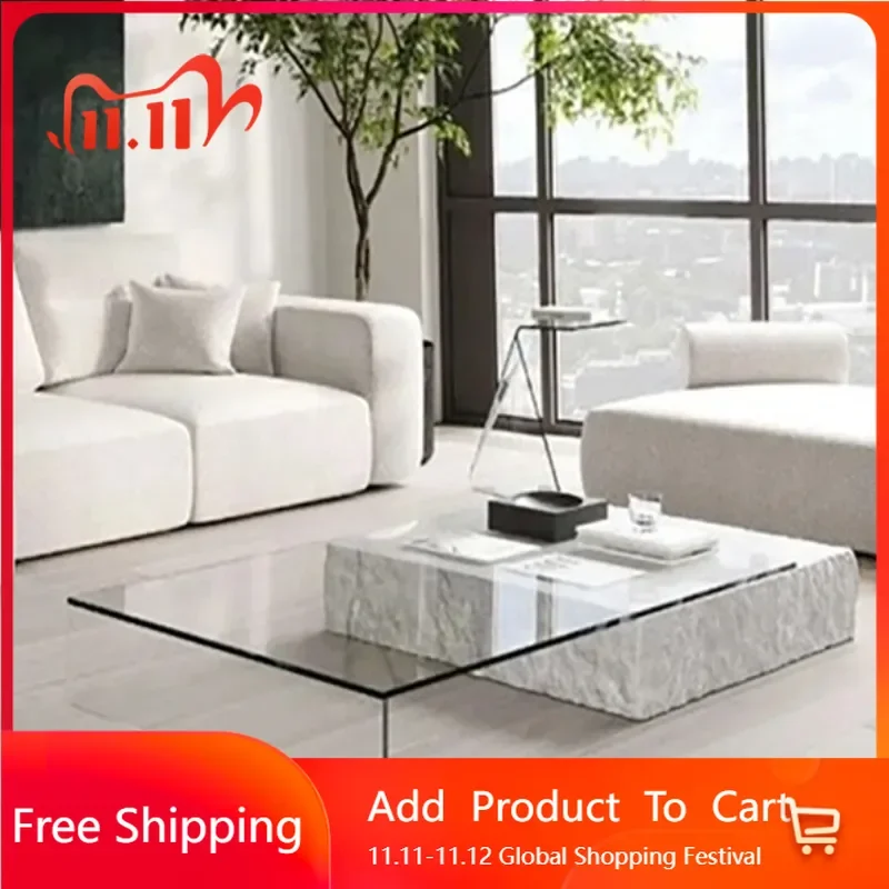 

Support Extendable Coffee Tables Rectangle Glass Unique Floor Tea Table Transparent Low Simple Mesa Centro Trendy Furniture
