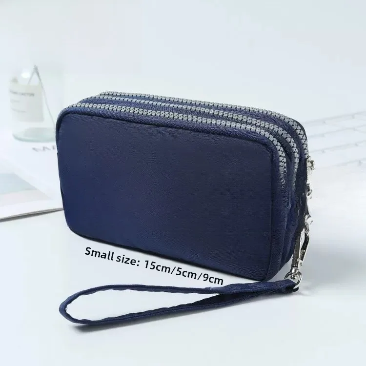 Large Capacity Canvas Clutch Wallet with Three Zippers Ladies Coin Purse Simple Handbag Long Zipper Handbag Youth Style
