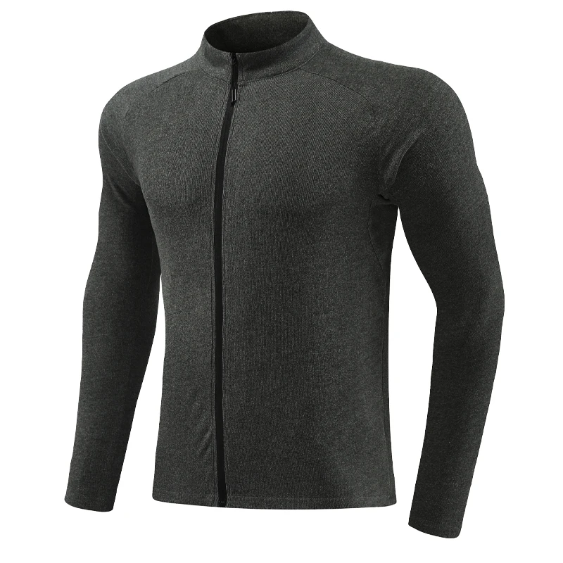 Long Shirts Men Good Sports Zipper Fitness Traning Quick Drying Warm Base Layer Stand Collar Slim Velvet Workout Running Tee