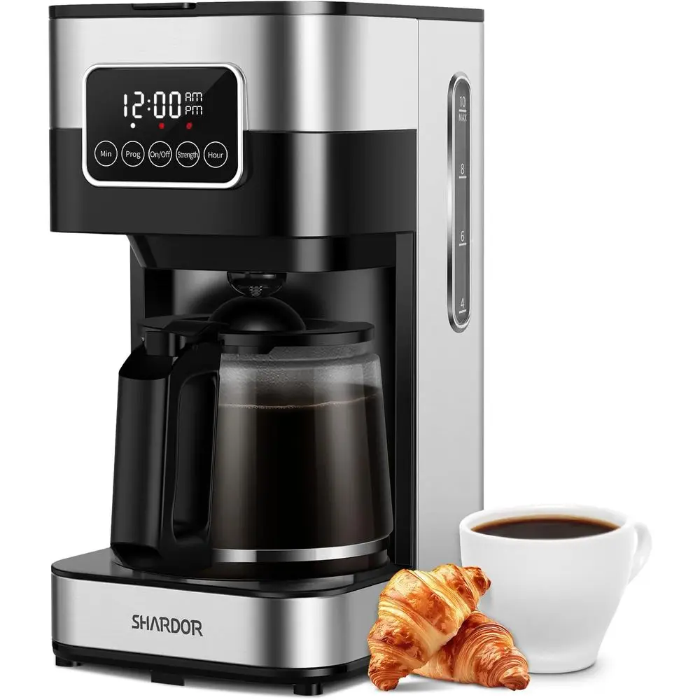 10-Cup Programmable Coffee Maker, Regular & Strong Brew, Drip Coffee Machine for Home and Office, Auto Shut-Off, Permanent Filte