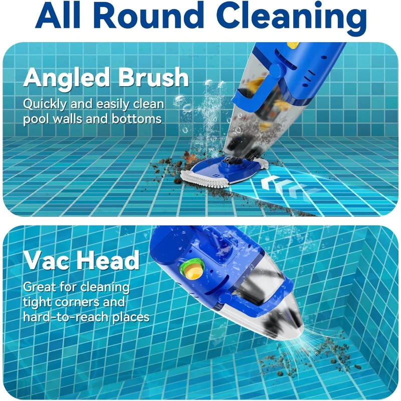 Efurden Rechargeable Pool Vacuum Cordless with Strong Suction up to 34 Gallons/min, 2 Modes Handheld Pool Cleaner 90 Mins